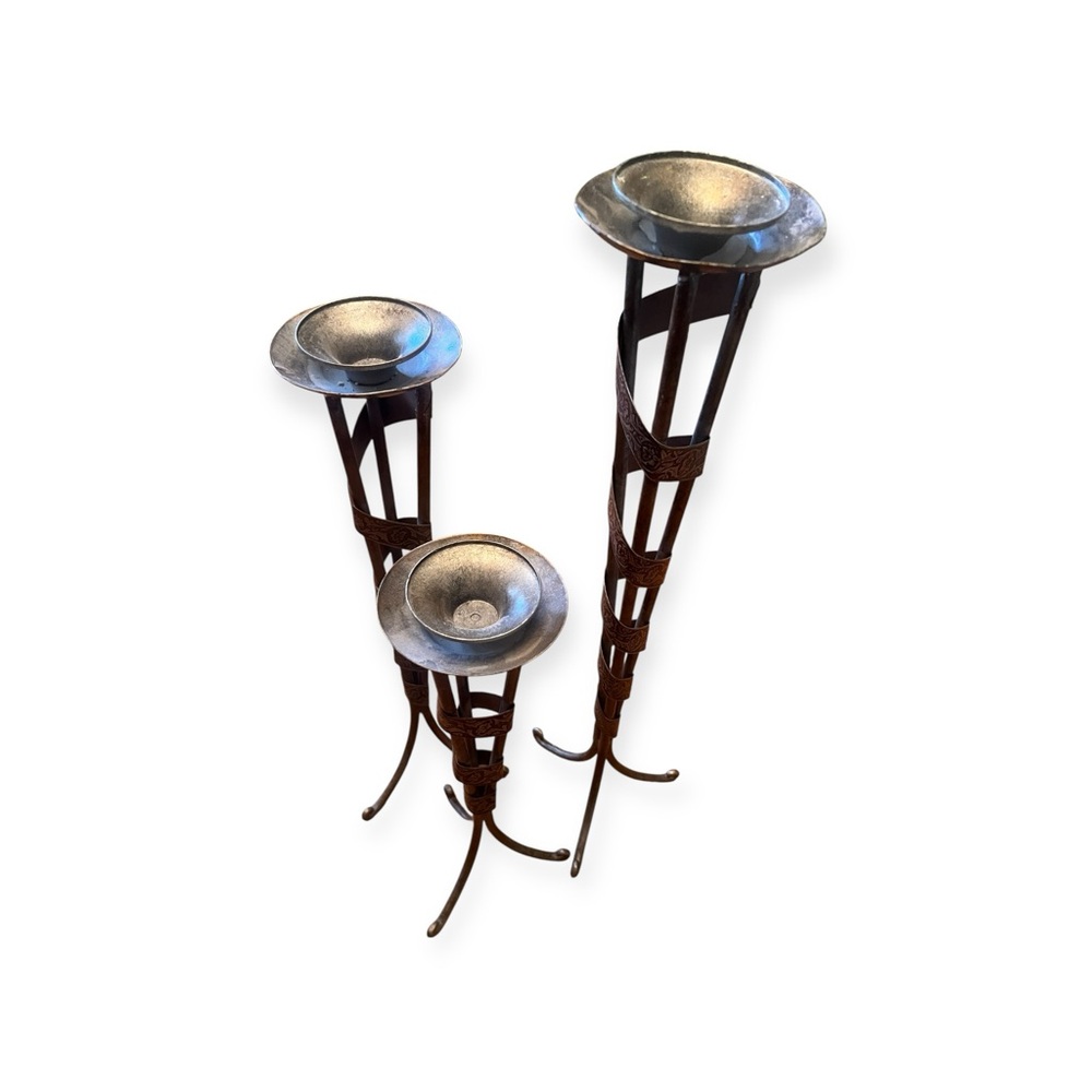 Hand Made One of Kind Wrought Iron Candle Holders Set